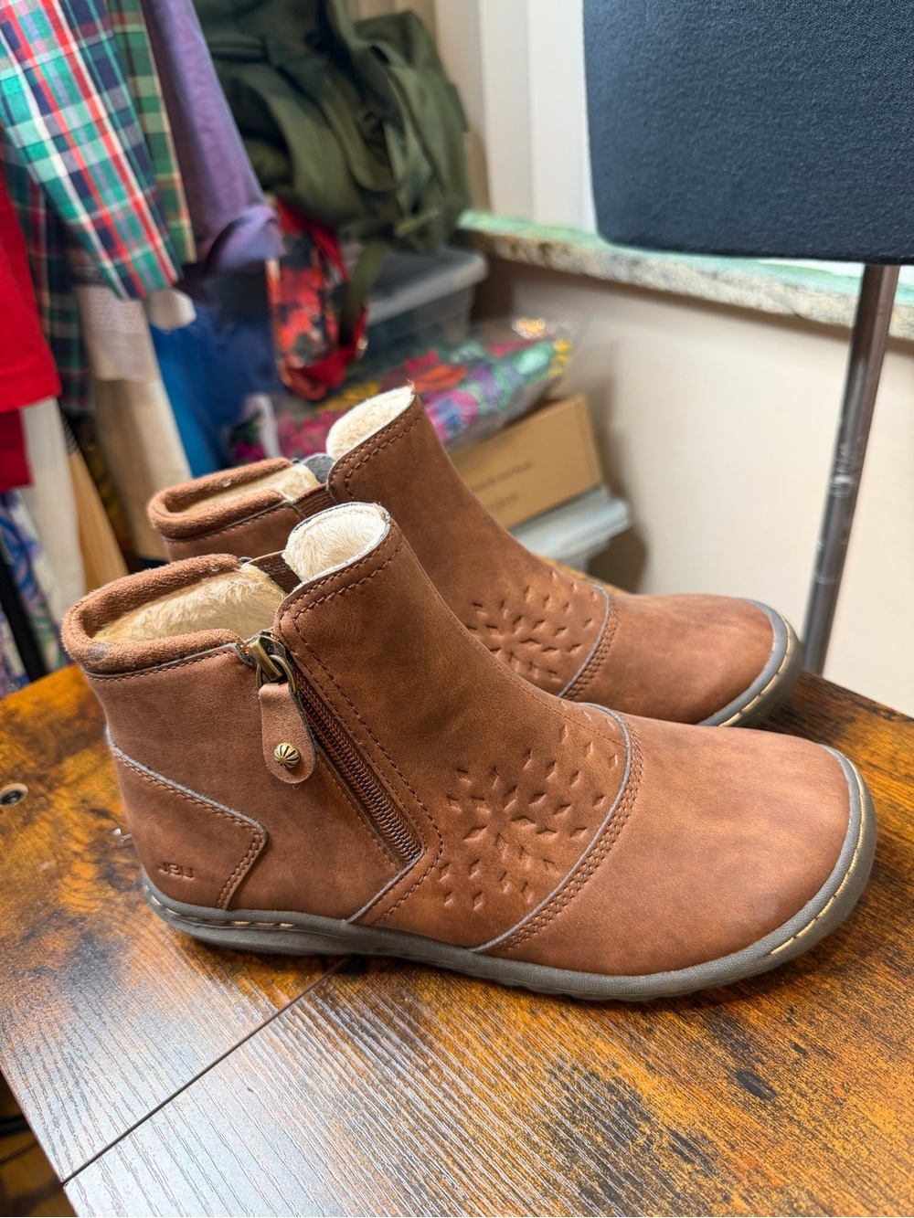 JBU by Jambu Polaris waterproof ankle boots itobacco brown faux fur Size 7M